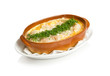 Baked zander with egg, red pepper and leek