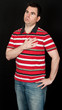male having chest pain on black backdrop
