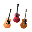 Three acoustic guitars isolated on white
