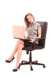 businesswoman in chair with laptop on white background businesswoman in chair with laptop on white background