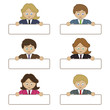 business people holding name tags