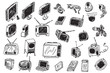 hand draw retro and modern audio video set hand draw retro and modern audio video set