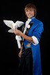 Prestidigitator with white pigeon. Prestidigitator with white pigeon.