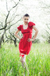beautiful model in red dress