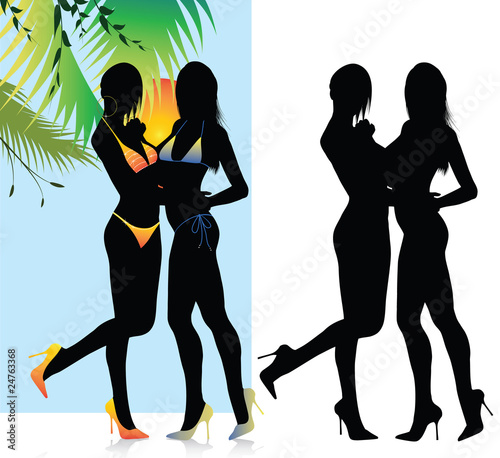 Bikini Girl Silhouette on Beautiful Bikini Girls Silhouette Von Illustrart  Lizenzfreies Foto