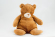 Brown teddy bear isolated on white.