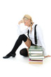 tired schoolgirl with books