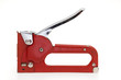 A red stapler isolated on a white background