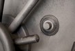 Gray old and worn safe door with grungy dial Gray old and worn safe door with grungy dial