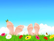 Couple lying on summer field