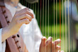Closeup of a Woman playing a Harp