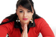 Atractive brunette woman in red sweater