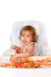 canvas print picture Messy baby girl eating spaghetti