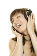 Woman listening to music and singing