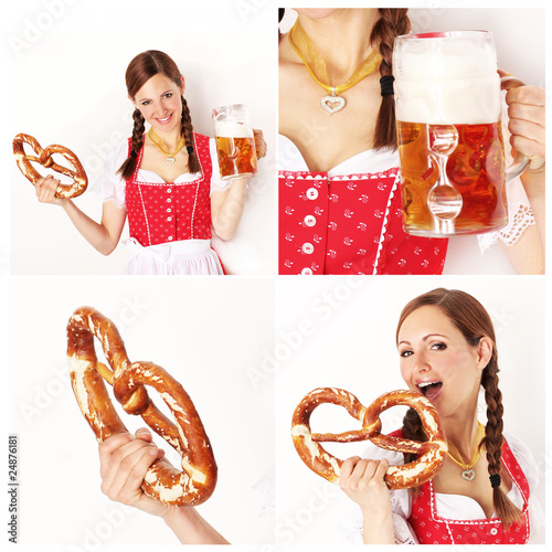 Foto: bayrisches Madl im Dirndl mit Bier COLLAGE bayrisches Madl im Dirndl mit Bier COLLAGE