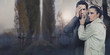 Panoramic image of a beautiful young couple