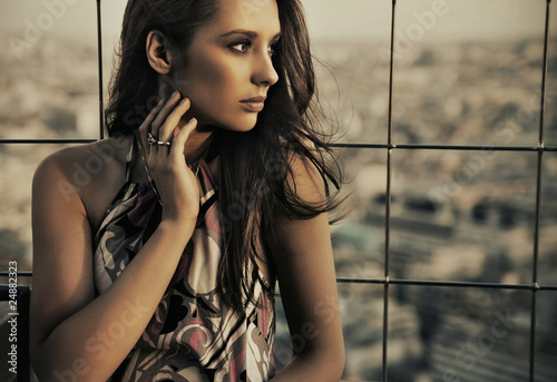 beauty posing over urban background