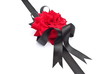Red rose with black ribbon