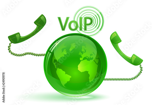 Vector: Globe and phone receivers. VoIP. Global communication concept. Globe and phone receivers. VoIP. Global communication concept.