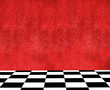 fondo pared roja suelo ajedrezado
