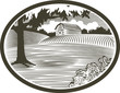 WoodCut With Barn Scene