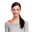 Young woman on white background