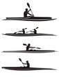 Kayaking silhouettes. Four (4) flat water kayakers.