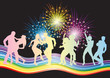Dancing couples and fireworks.