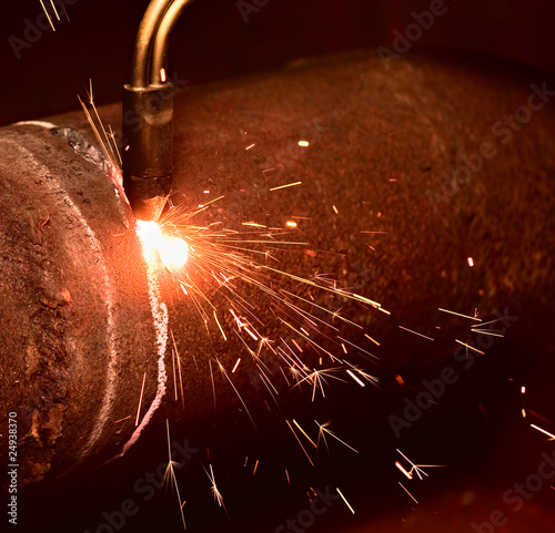 Photo: Sparks during the gas cutting Sparks during the gas cutting