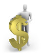 3d man embraces dollar figure 3d man embraces dollar figure