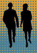 Silhouettes of business people walking forward
