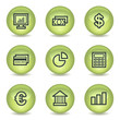 Finance web icons set 1, green glossy circle buttons