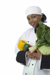 Chef, spinach, cabbage and peppers Chef, spinach, cabbage and peppers