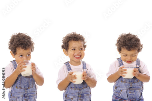 Photo: Three children with milk Three children with milk