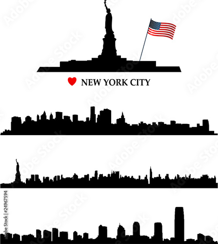 new york skyline silhouette vector. New York and statue of liberty