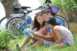 Family on bicycle ride in the countryside
