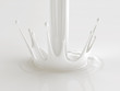 A 3d render of a closeup of pouring milk creating a splash