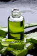 Spa still life with green leaf of aloe with lotion