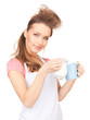housewife with milk and mug housewife with milk and mug