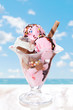Glass cup with nicely garnished ice cream