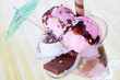 Close up of nicely garnished icecream in a glass cup