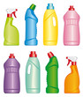 Colour illustrations bottles of cleaning products