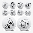 Dog, Cats cartoon vector background in different positions.