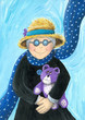 Granny with purple teddy bear