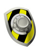 Black and yellow sheild with combination lock