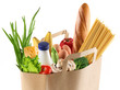 Photo en ligne au meilleur prix Paper bag with food on a white background.