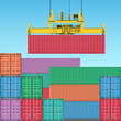 Stacks of Freight Containers at the Docks with a Crane