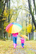 mother and her daughter with umbrellas in autumnal alley