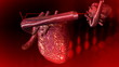 3d beating heart against a red background