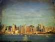 grunge new york city over hudson river skyline